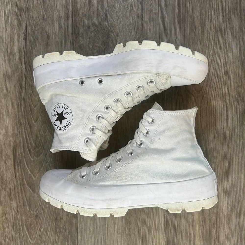 Converse Chuck Taylor Women's 9 All Star‎ Hi Top Platform Sneakers White Lugged - Picture 4 of 9